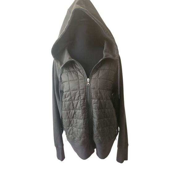 NWOT Dark Green Quilted Mixed Media Zip Up Hoodie Jacket Old Navy Women's Large - Picture 1 of 10